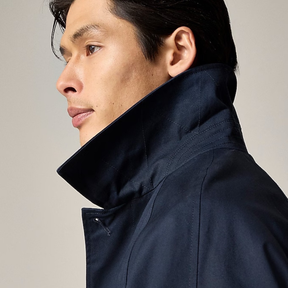 Mens JCrew Navy Blue Trench Coat Rivington car coat rain jacket size 38S - Picture 5 of 13